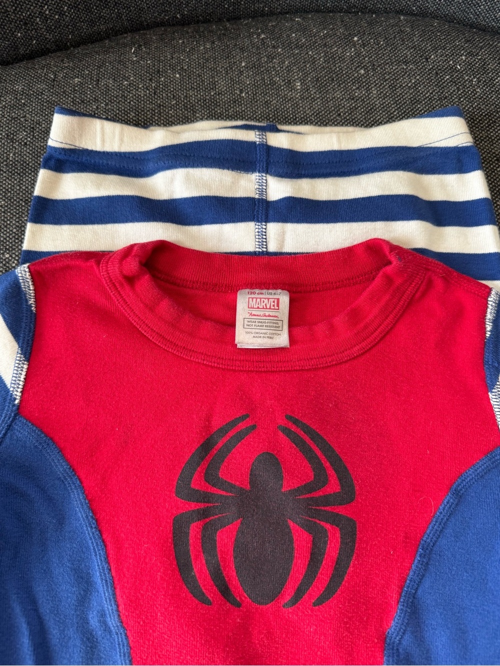 Kids Marvel Spiderman Graphic PJ Set - Red & Navy with Striped Shorts - Picture 5 of 5